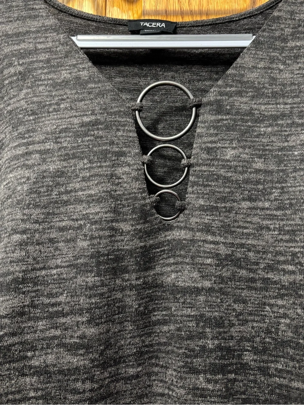 Tacera Heather Charcoal Long-Sleeve Ring-Accent Knit Top - Picture 2 of 10